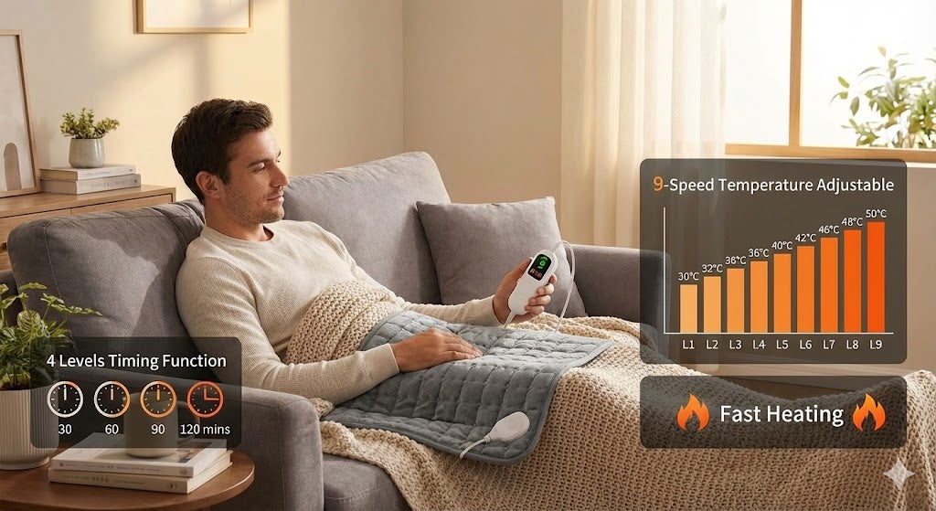 Cozy Electric Heating Pad for Back, Neck & Shoulders – 30×60 cm, 9 Heat Levels, 4 Smart Timers